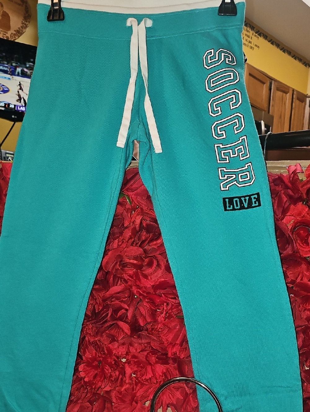 Justice Girls Teal 'Soccer Love' Jogger Sweatpants Size 10